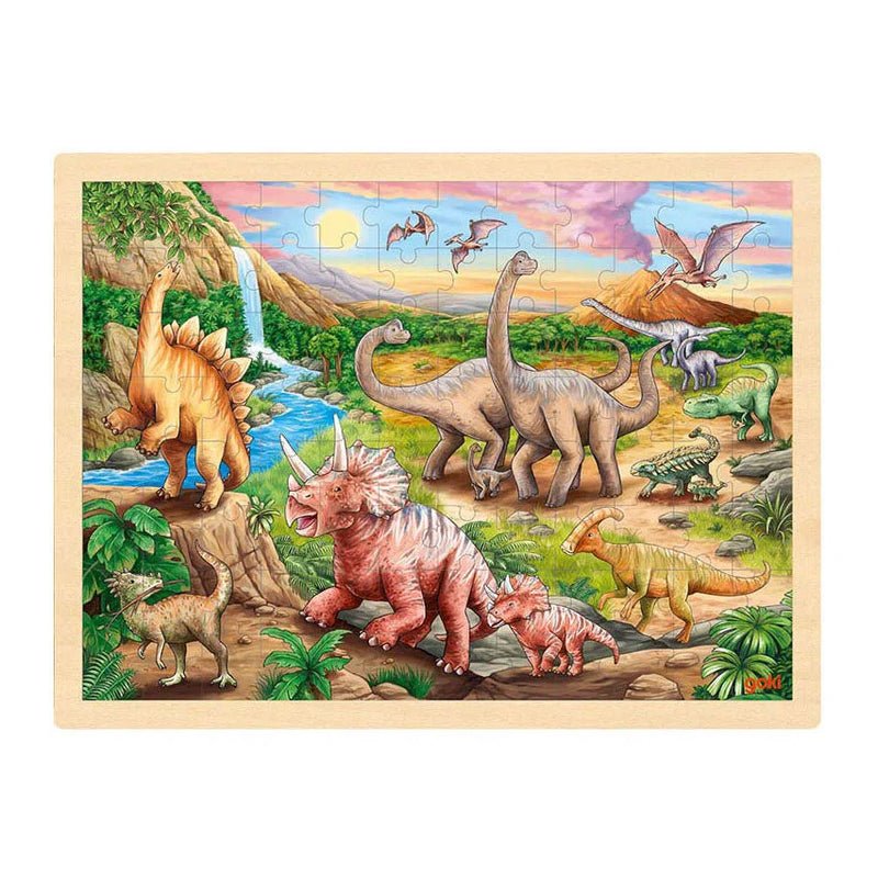 Goki | Houten Puzzel - Dinosaurussen - 96 stuks