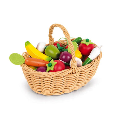 Janod - Janod | Rieten Mand met Fruit en Groenten - 24 stuks - De Hartjesdief