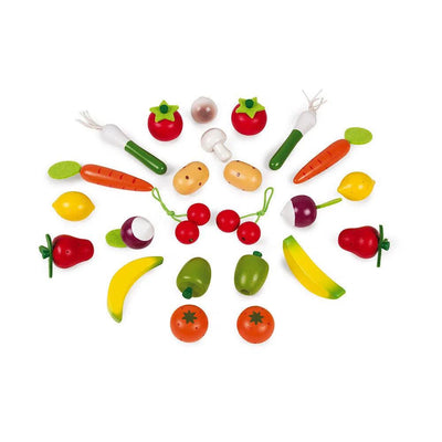 Janod - Janod | Rieten Mand met Fruit en Groenten - 24 stuks - De Hartjesdief