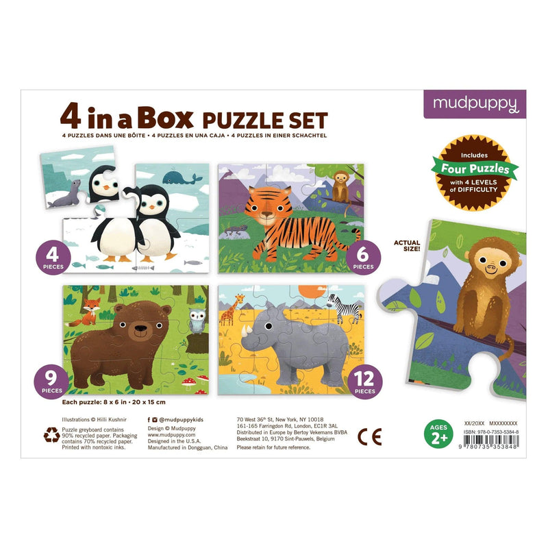 Mudpuppy - Mudpuppy | Puzzel - 4-In-a-Box - Animals of the world - De Hartjesdief