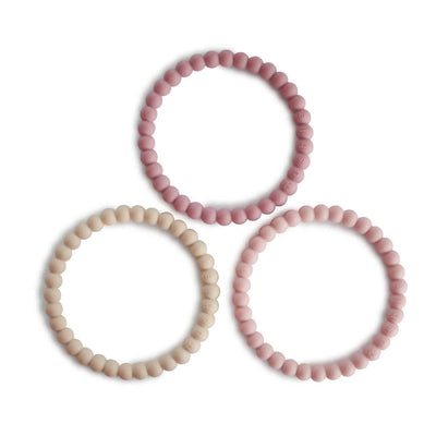 Mushie - Mushie | Pearl Teething Bracelet - Linen - Peony - Pale Pink - De Hartjesdief
