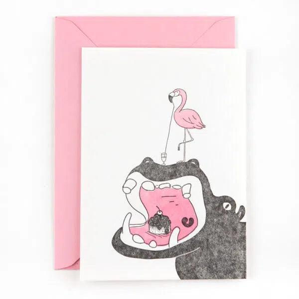 Studio Flash - Studio Flash | Wenskaart Hippo & Flamingo - De Hartjesdief