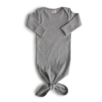 Mushie - Mushie | Ribbed Knotted Baby Gown - Grey Melange - De Hartjesdief